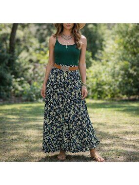 Y2K Fairy Spring Floral Maxi Skirt Flowy Ruffle Hem Size 12 Women's